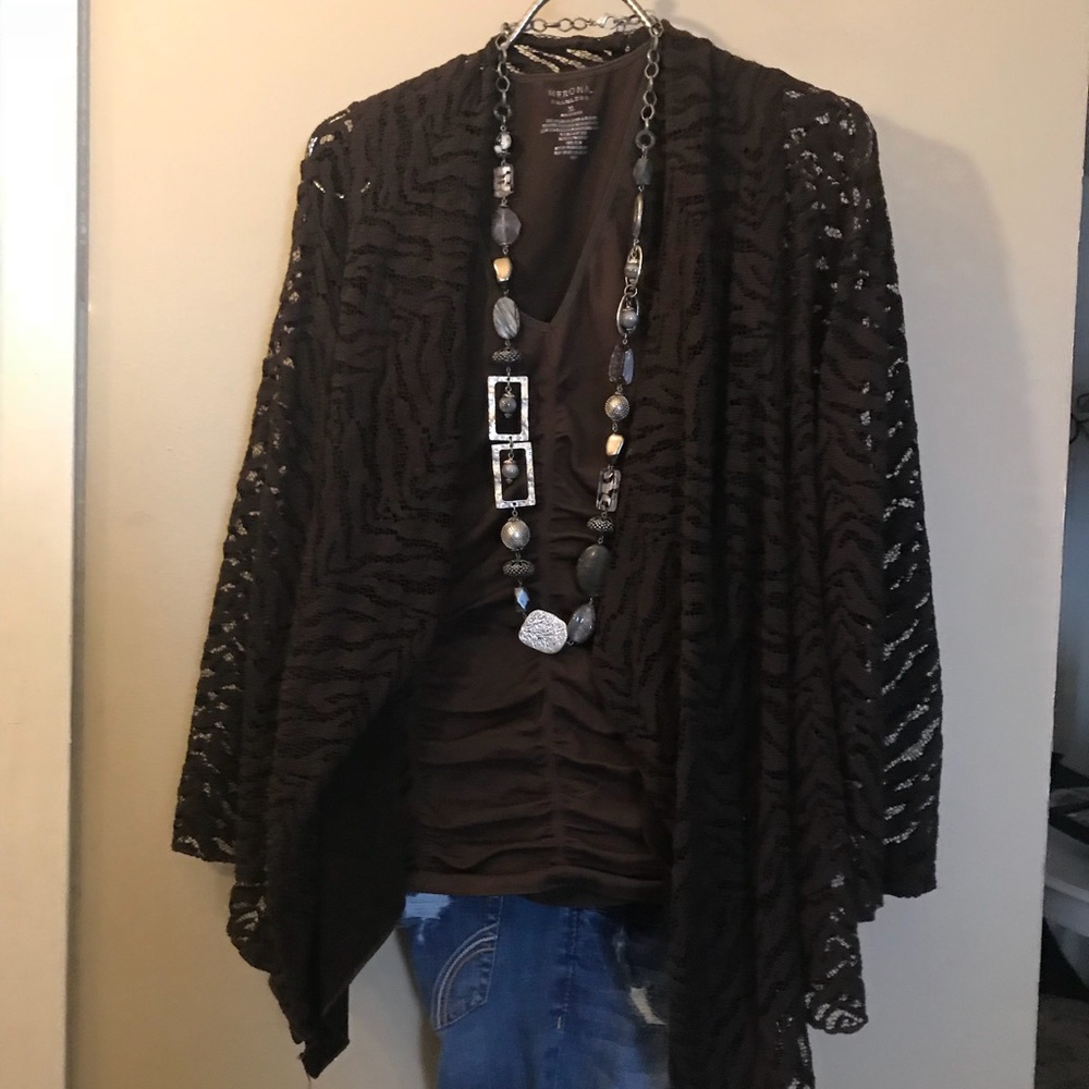 Brown lace large top